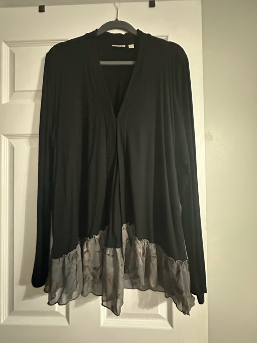 LOGO Black Long Sleeve Layered Hem Cardigan with Sheer Ruffle
